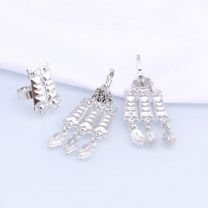 New Tassels Silver Plated Necklace Earrings Bracelet Ring Set for Women Bridal Chains Ethinc Wedding Jewelry Bride Gifts