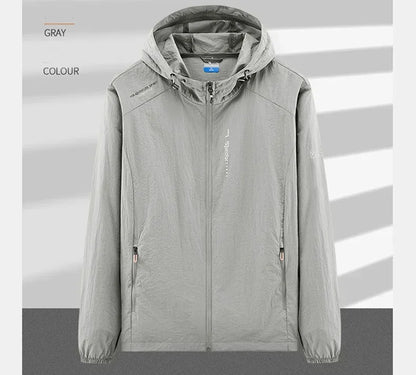 Men's UPF 50+ UV Protection Windbreaker Quick Dry Jacket Outdoor Sun-Protective Thin Hiking Fishing Cycling Hooded Sport Light