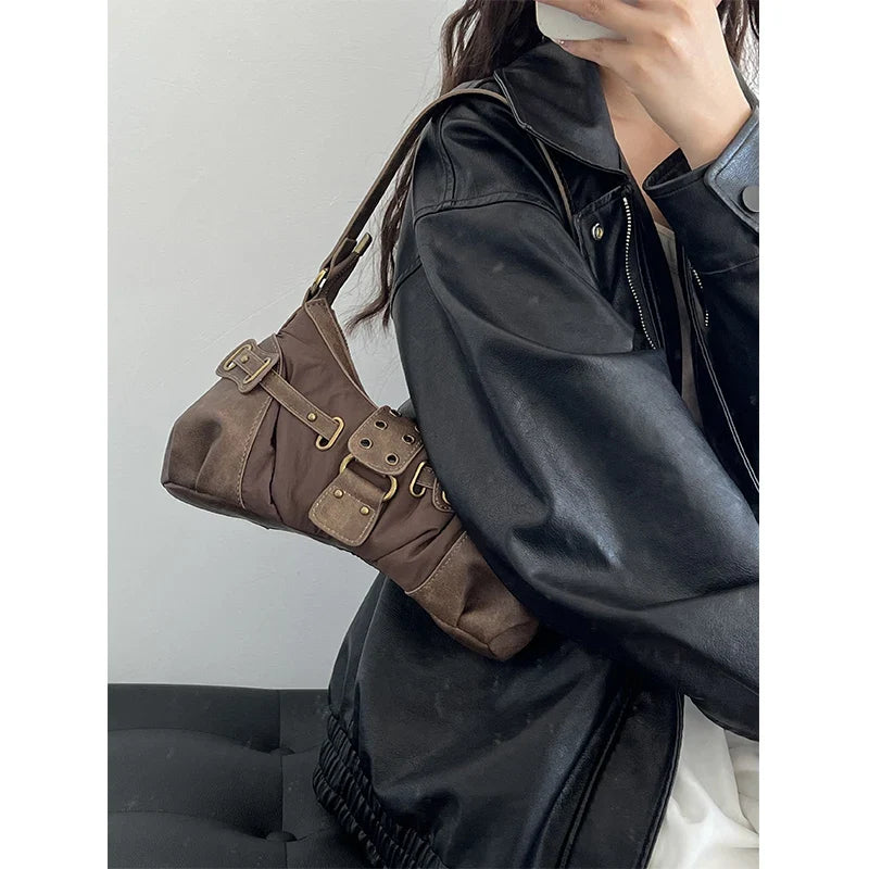 Vintage Rivet Armpit Bag Small PU Leather Shoulder Bags for Women Handbag Female Luxury Design Ladies Hand Bags Bolsa