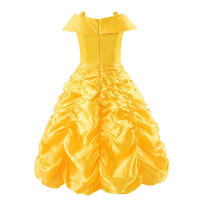Yellow Princess Dress Halloween Cosplay Costumes Beauty and The Beast Kid Dress For 2-10Y Girls Birthday Party Children Clothing