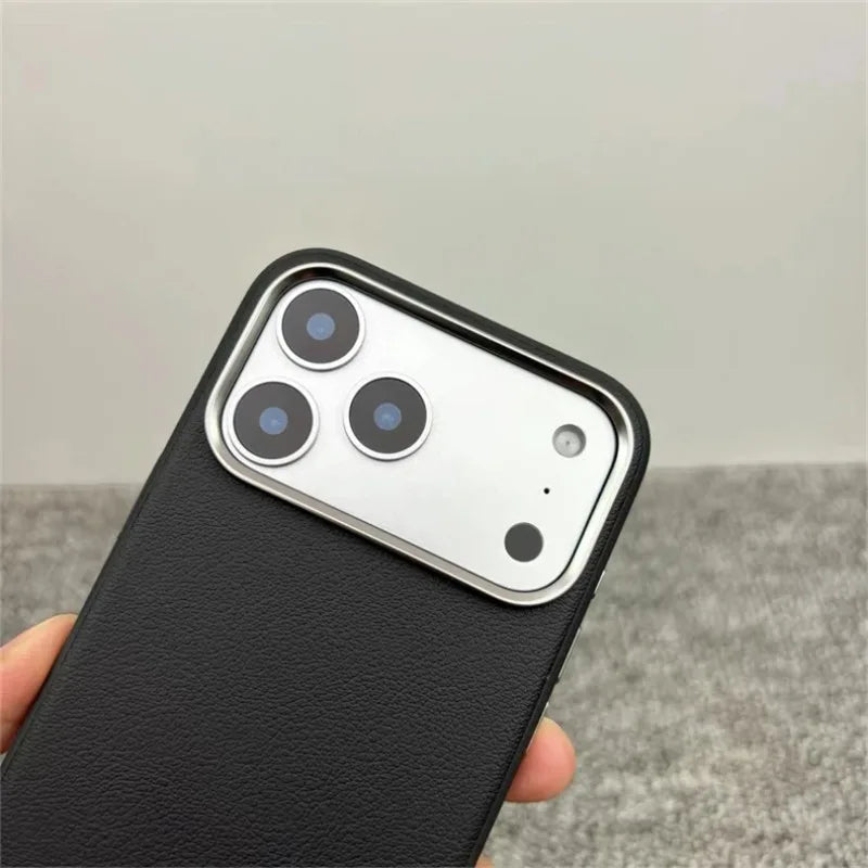 Luxury For MagSafe Wireless Charge PU Leather Phone Case For IPhone 17 Air Pro Max Magnetic Frosted Soft Silicone Protect Cover