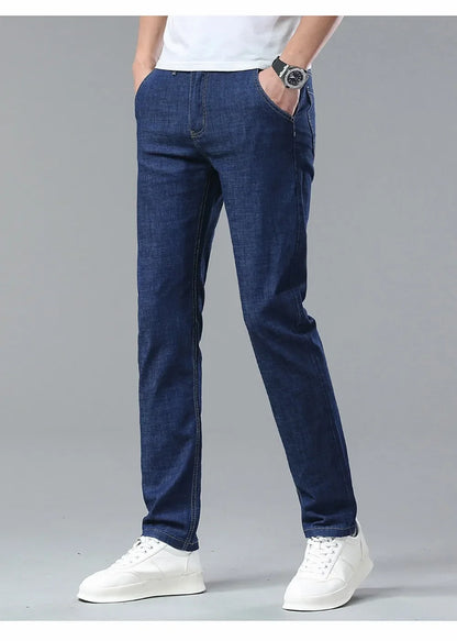 Summer Lyocell Men's Jeans Breathable Thin Casual Straight Stretch Business Work Denim Trousers Classic Fashion Brand Clothing