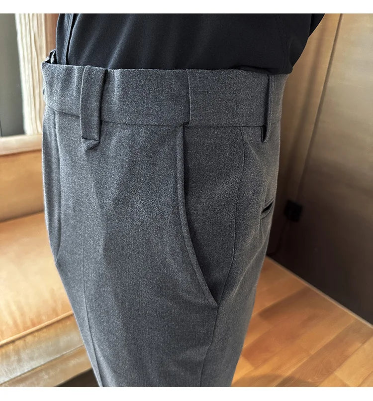 New Men Casual Solid Color Suit Pants Fashion Men Slim Fit Business Social Dress Pants Formal Wedding Social Party Male Trousers