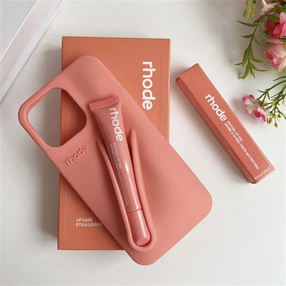 Phone Case with Box and Lipstick for IPhone 15 16 14 13 12 11 Pro Max Plus 17 Air Lip Gloss Portable Soft Silicone Shockproof