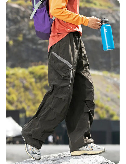 Autumn Hiking Pants Outdoor Patchwork Waterproof Mountaineering Zippered Trousers Male Elastic Waist Camping Fishing Cargo Pants