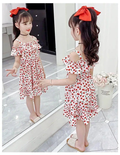 Thin Girl Summer Dress Robe Fille Floral Chiffon Princess Dress Children's Clothing Summer Girls Casual Dresses Kids Vestidos