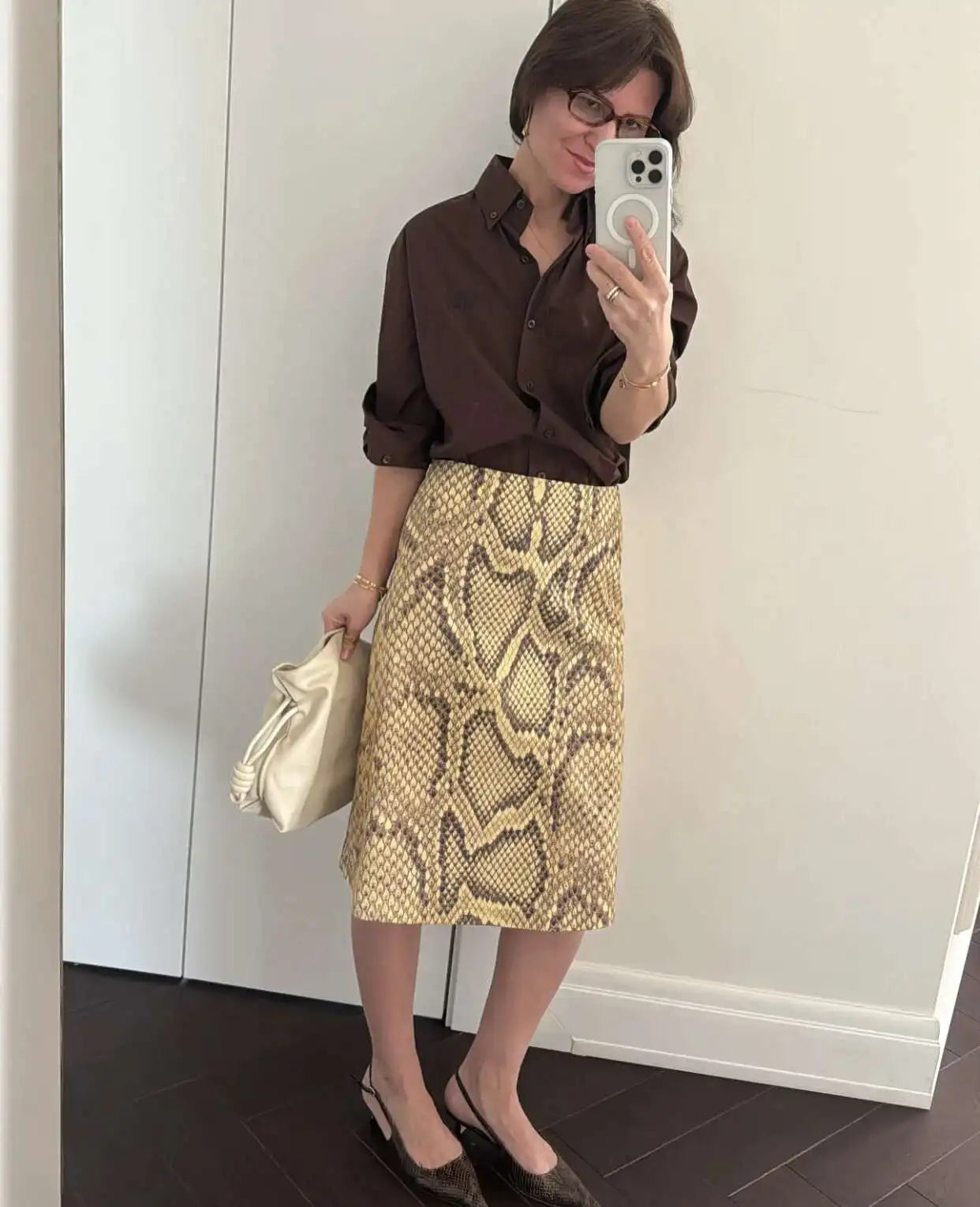 Snakeskin Printed Fashion Skirt Women's High Waist Slim Contrast Patchwork Commute Streetwear Female Vintage Y2k Skirt DDX8
