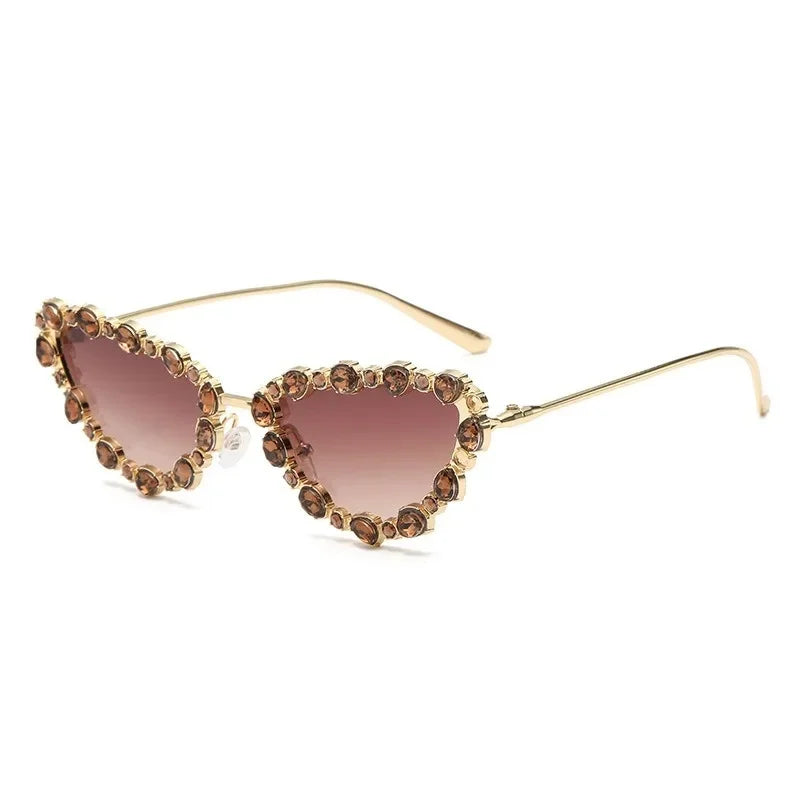 Luxury Crystal Women Cat Eye Sunglasses Female Diamond Trending Metal Frame Sun Glasses Driving Eyeglasses Uv400 Gafas De Sol