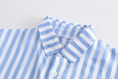 New Summer Baby Boy Clothes Set Toddler Boys Striped Cartoon 2-Piece Outfit with Cargo Shorts Casual Infant Children's Clothing
