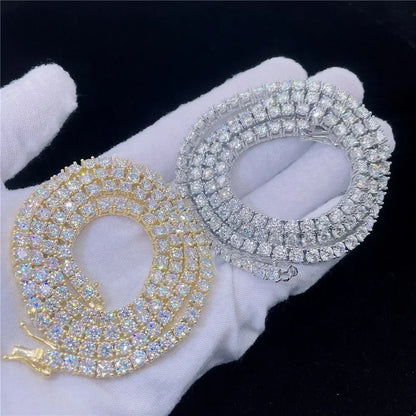 Hip Hop Unisex Moissanite Tennis Chain Original 925 Sterling Silver Moissanite Bracelet Necklace For Women Men Wedding Jewelry