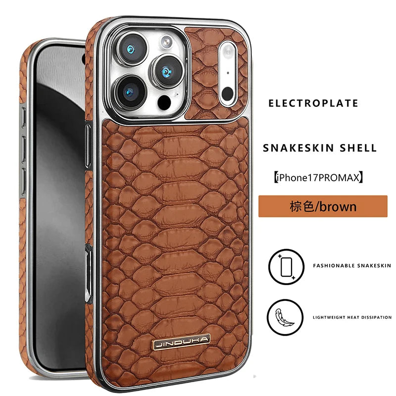 Luxurious And Stylish Snake Patterned Leather Phone Case, For IPhone 17 16 15 Pro Max 17Air Protective Case, With Flannel Lining