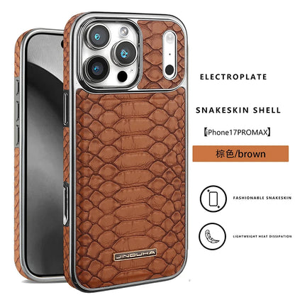 Luxurious And Stylish Snake Patterned Leather Phone Case, For IPhone 17 16 15 Pro Max 17Air Protective Case, With Flannel Lining