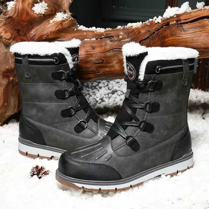 Fashion Men's Winter Boots Warm Fur High-top Snow Boots Men Waterproof Leather Platform Boots Outdoor Non-slip Men Winter Shoes