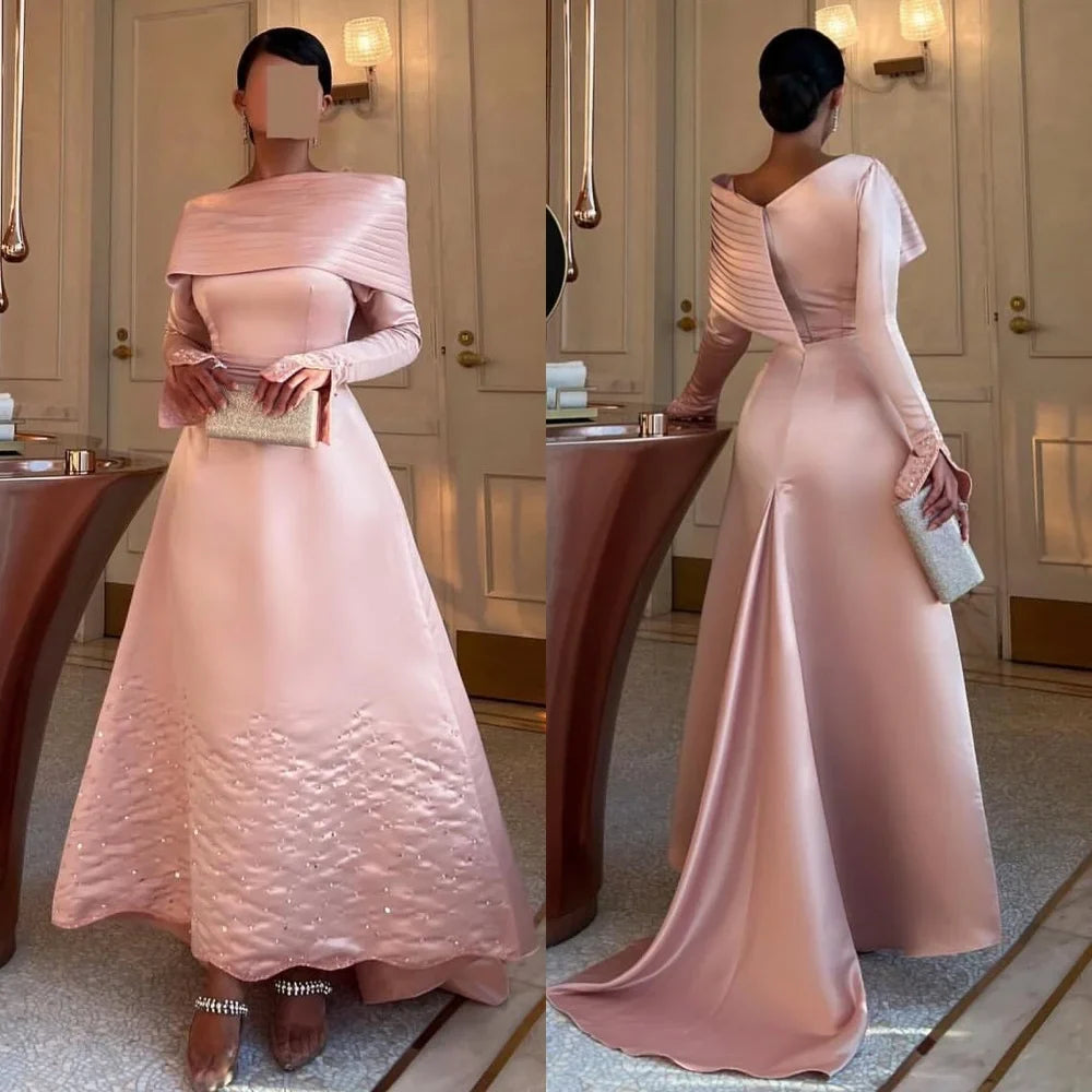 Customized Exquisite Fashion Pleat Draped Beading Sequined A-line Off-the-shoulder Midi Dresses Bespoke Occasion Dresses Formal