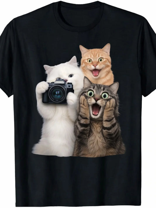 Funny Short Sleeved Shirt Surprised By The Photo The Cat Lady Has Short Sleeves Comfortable Home Plus Size Short Sleeved Shirt