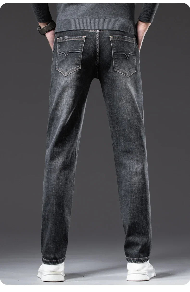 New Men's Slim Straight Elastic Jeans Fashion Business Casual Comfortable Soft Denim Trousers High Quality Mens Designer Clothes