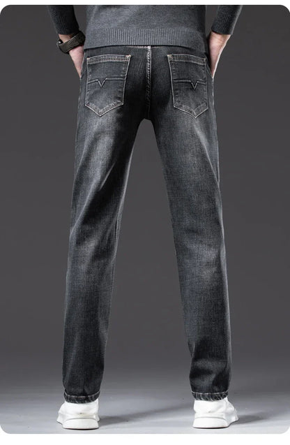 New Men's Slim Straight Elastic Jeans Fashion Business Casual Comfortable Soft Denim Trousers High Quality Mens Designer Clothes