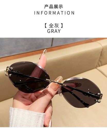 2026 New Fashion Leopard Head Frameless Oval Sunglasses Women Men Internet Celebrity Female Sunscreen Sun Glasses High-end UV400