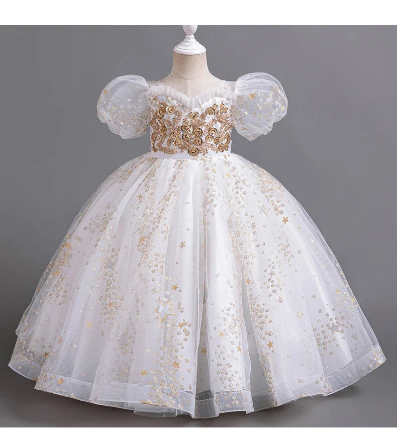 8905 Girls' Flower Wedding Dress Long Sleeveless Summer Princess Rainbow Host Gift Performance Program