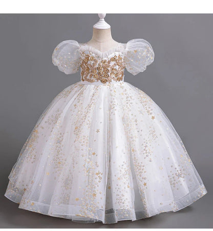 8905 Girls' Flower Wedding Dress Long Sleeveless Summer Princess Rainbow Host Gift Performance Program