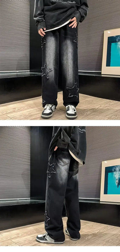 Asian Size American Hiphop Star Jeans Men Pants Men's High Street Trendy Brand Loose Straight Leg Wide Leg Pants Jeans Men Pants