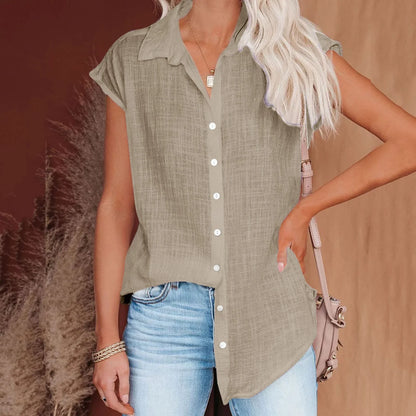 Summer Solid Cotton Linen Shirt Women's Clothing Casual Short Sleeve Tops Tee Ladies T-Shirts Blusas Thin Loose T Shirt Woman