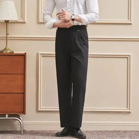 Men‘s Trousers Slim-Straight Fit  for Spring & Summer Slim Fit Daily Work Trousers, Solid Color Street Suit Trousers