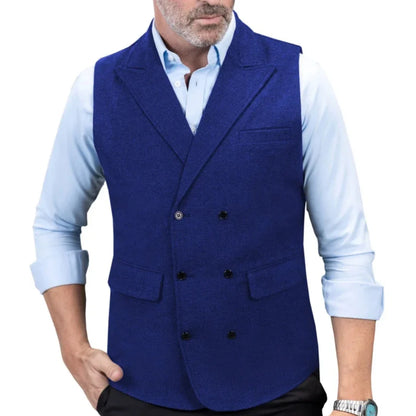 Men Vest Black Herringbone Double Button With Lapel Waistcoat For Wedding Birthday Banquet Office Business Work Men Suit Vest