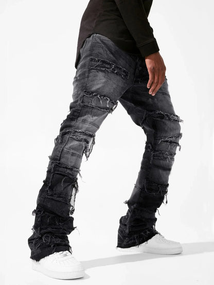 Straight Pant Men Jeans Denim Pants Slim Fit Irregular Folds Tassel Splice Simple Button Pocket High Street Trousers Spring