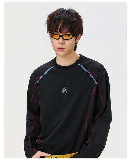 Men's Cool-Touch Contrast Stitch Long Sleeve T-Shirt – Loose Fit Moisture-Wicking Athletic Top for Autumn & Summer Sports