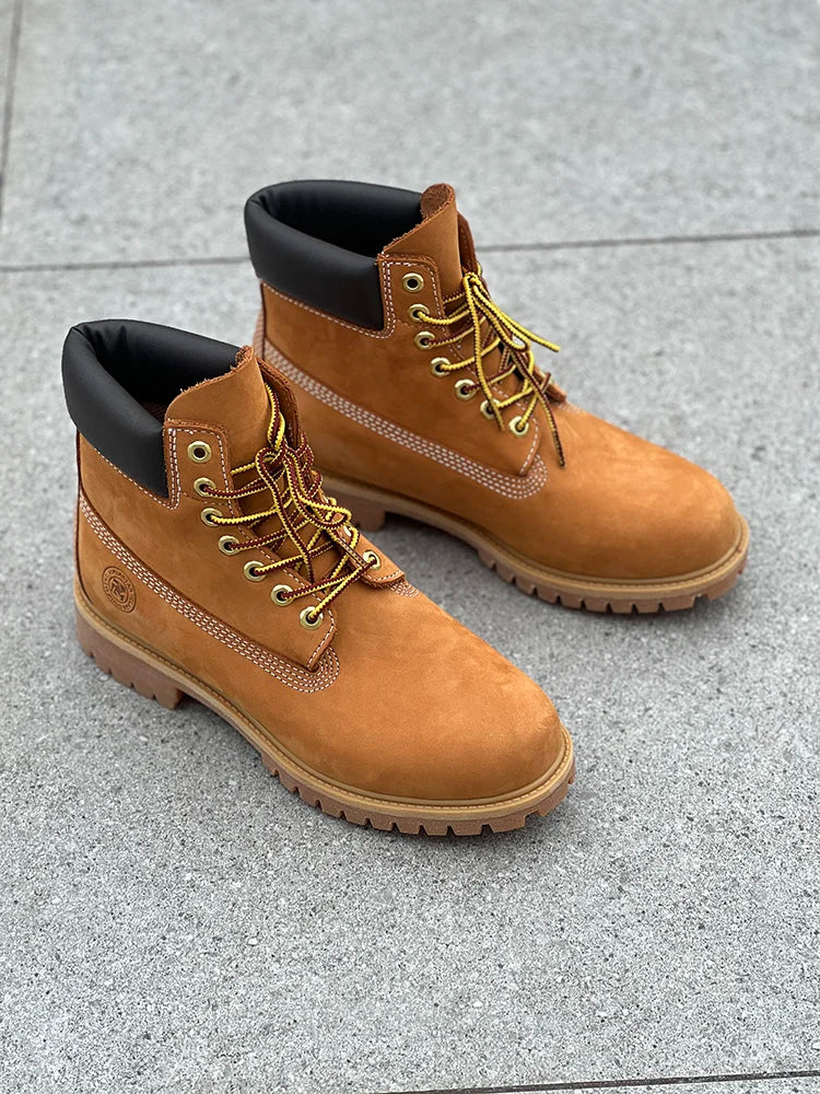 Men Fashion Outdoor Shoes Genuine Leather Yellow Boots 2025 Male Casual Waterproof Boots