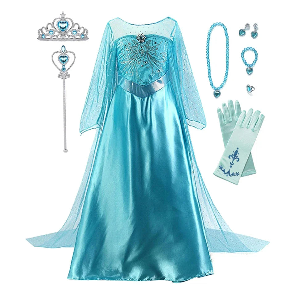 2026 Frozen Elsa Snow Queen Princess Dress Up Girls Fancy Costume Kids Role-play Carnival Children Birthday Party Dresses