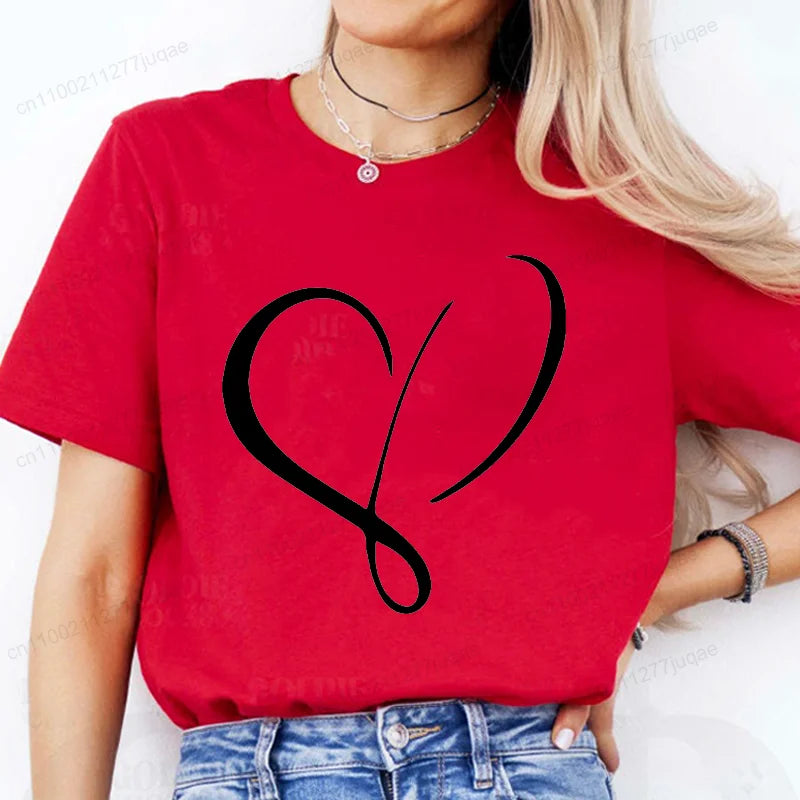 Women Love Heart Design T-Shirts Fashion Casual Short Sleeve T-shirt Heart Personalised Graphic Tshirts RED Women T Shirts Ts01