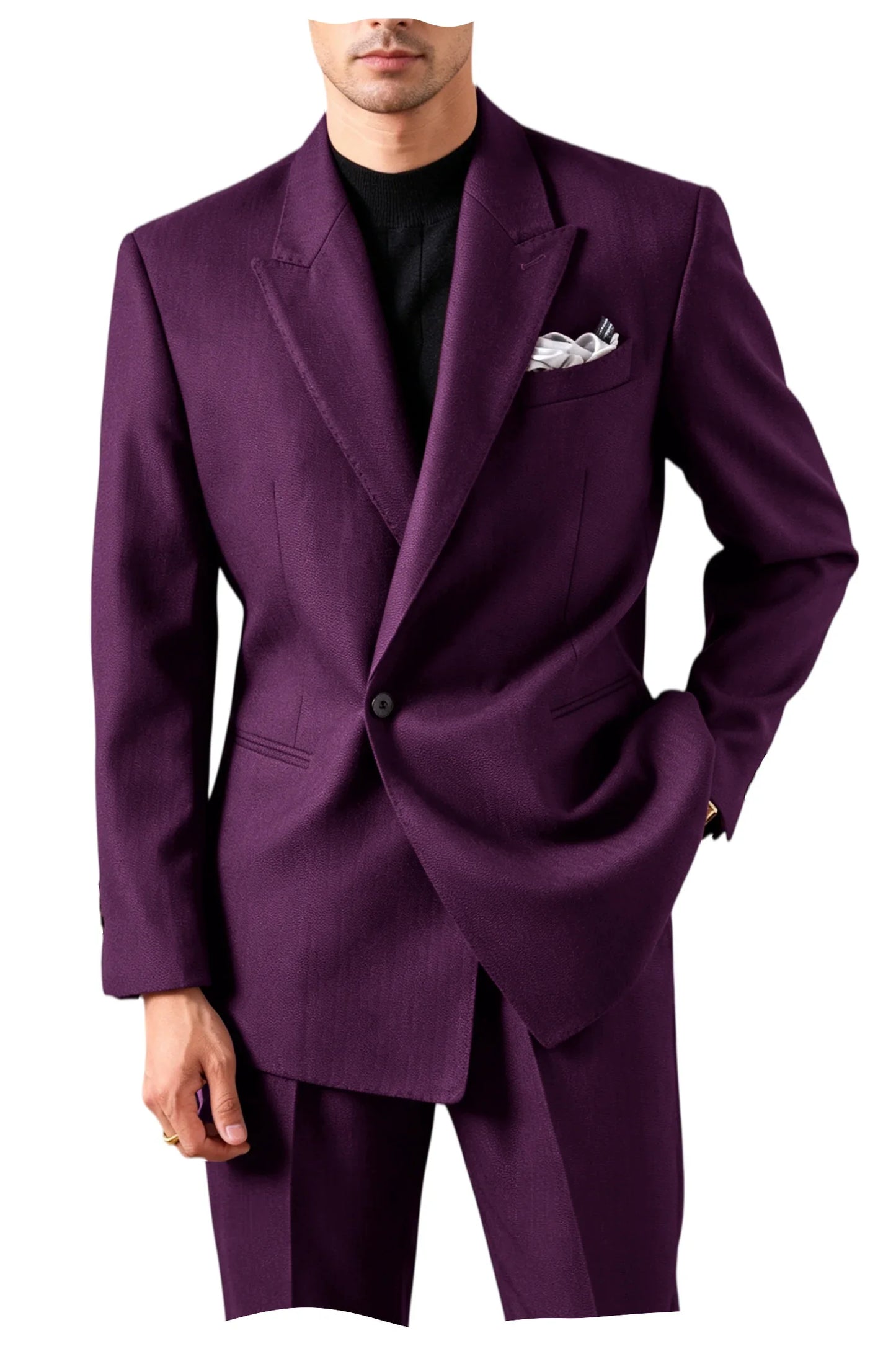 Men's Serge Tuxedo Suit Set One Button Peak Lapel Slim Fit 2 Piece Blazer Pants Casual Business Wedding Formal Outfit