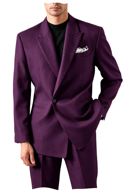 Men's Serge Tuxedo Suit Set One Button Peak Lapel Slim Fit 2 Piece Blazer Pants Casual Business Wedding Formal Outfit