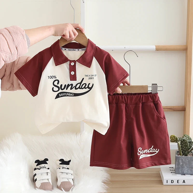 Children's Clothing Set for Baby Boy Girl Summer Letter Polo T-Shirt Shorts 2-Piece Suit Cute Infant Outfit