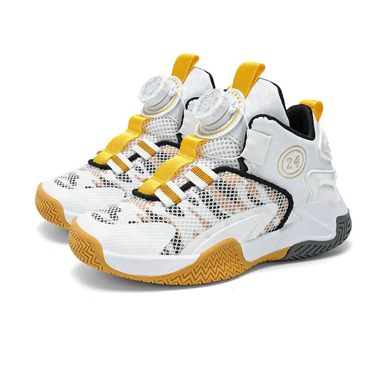 Boys Girls Quick Twist Lace Basketball Shoes Wear Resistant Comfortable Outdoor Athletic Footwear