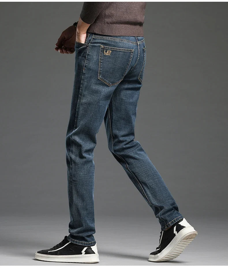 2025 Fall New Men's Cotton Stretch Slim Jeans Straight Version Business Fashion Denim Pants Vintage Blue Brand Trousers Black