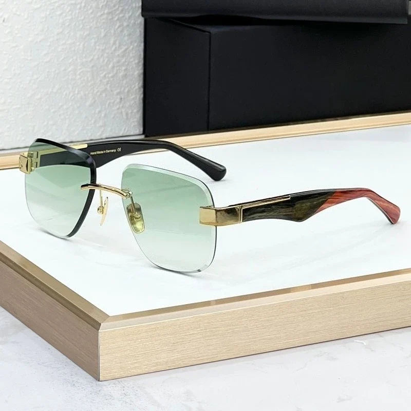 The Magic I Rimless High Street Sunglasses Big Square Germany Trendy Alloy Acetate UV400 Top Quality Outdoor Unisex with Case
