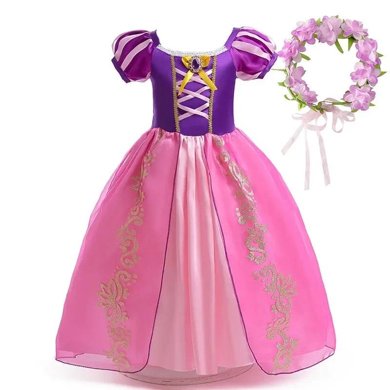 Girl Role Play Rapunzel Princess Dress for Kids Halloween Cosplay Tangled Costume Birthday Party Sequins Mesh Bow Clothes