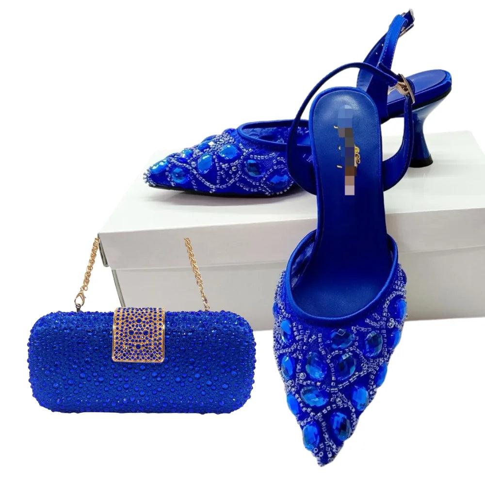 Women's Clutch Bag and Shoes Fairy Diamond High Heels Stylish Dress Shoes Pointed Toe Stiletto Heels Elegant Party Wedding Shoes