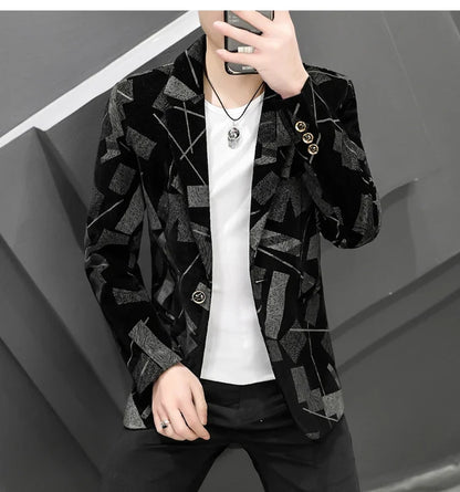 2022 Autumn Men Blazers Luxury Corduroy Casual Slim Suit Jacket Business Social Office Dress Coat Streetwear Jacket Men Clothing