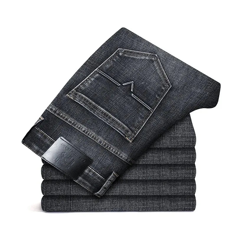 2026 Regular Fit Jeans Classic Style  Spring Summer New Men's Light Blue Stretch Denim Fabric Pants Male Brand