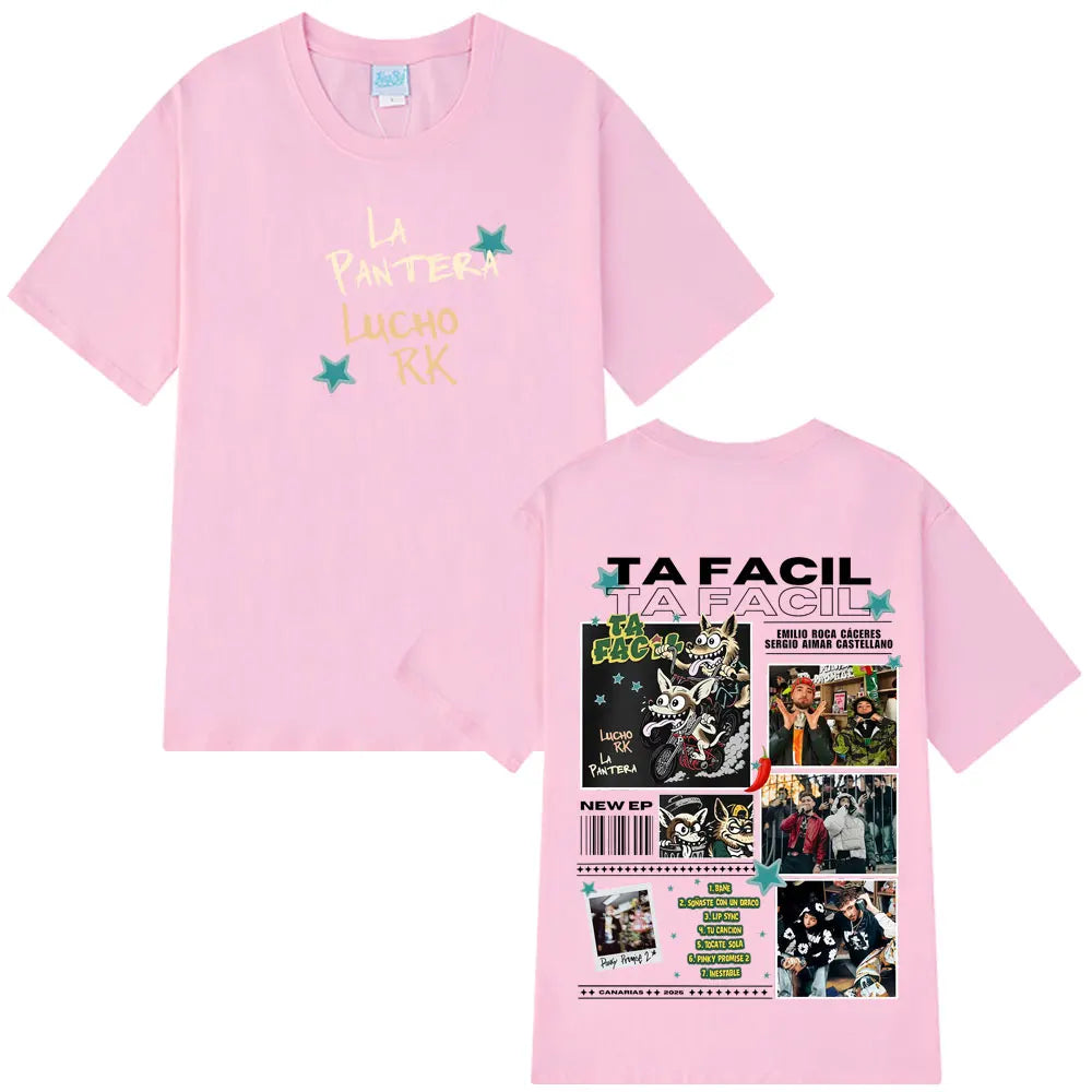 Ta Facil New Album 2025 La Panter Lucho Rk Fashion Print Tees Men Women Harajuku Hip-hop T-shirts Loose Casual Cotton T-shirts
