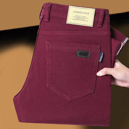 Wine Red Jeans Men Fashion Casual Classic Style Business Straight Slim Fit Trousers Male Advanced Pants 6 Colors Plus Size 28-44