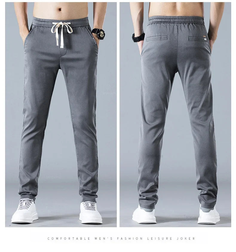 Spring Summer Men's Casual Pants Korean Fashion Cotton Thin Soft Elastic Slim Business Trousers Black Green Khaki
