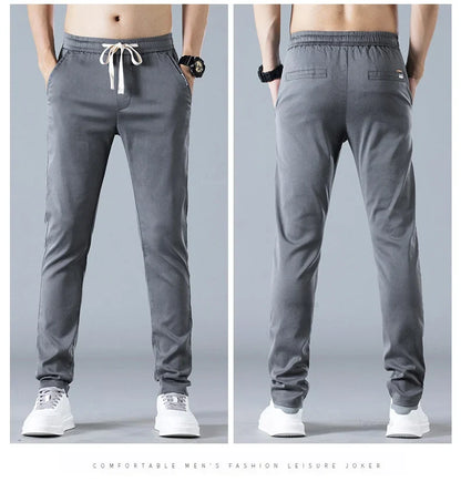 Spring Summer Men's Casual Pants Korean Fashion Cotton Thin Soft Elastic Slim Business Trousers Black Green Khaki
