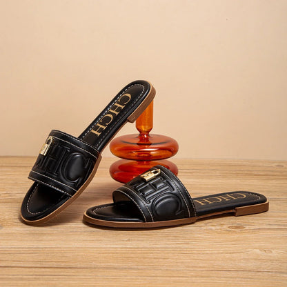Woman Flat Shoes Summer New Solid Color Embossed Sandals Simple Fashion Slippers For Girl Students Shoes