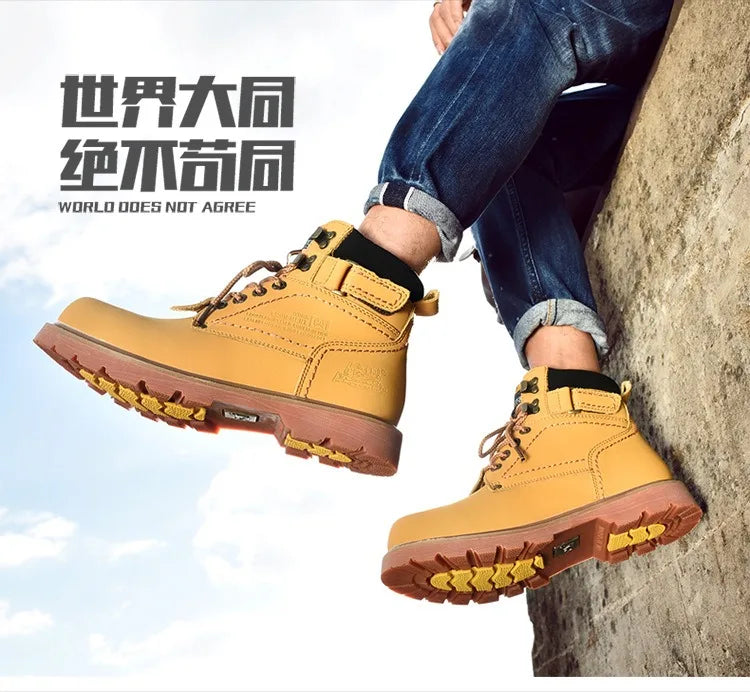 Genuine Leather Mens Women Winter Ankle Military Treking Snow Yellow Tactical Boots Outdoor for Men Work Shoes Sneakers