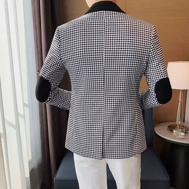 Men's High-Quality Fashion Suit Jacket Handsome Business Casual All-In-One Single-Breasted Checkered Design